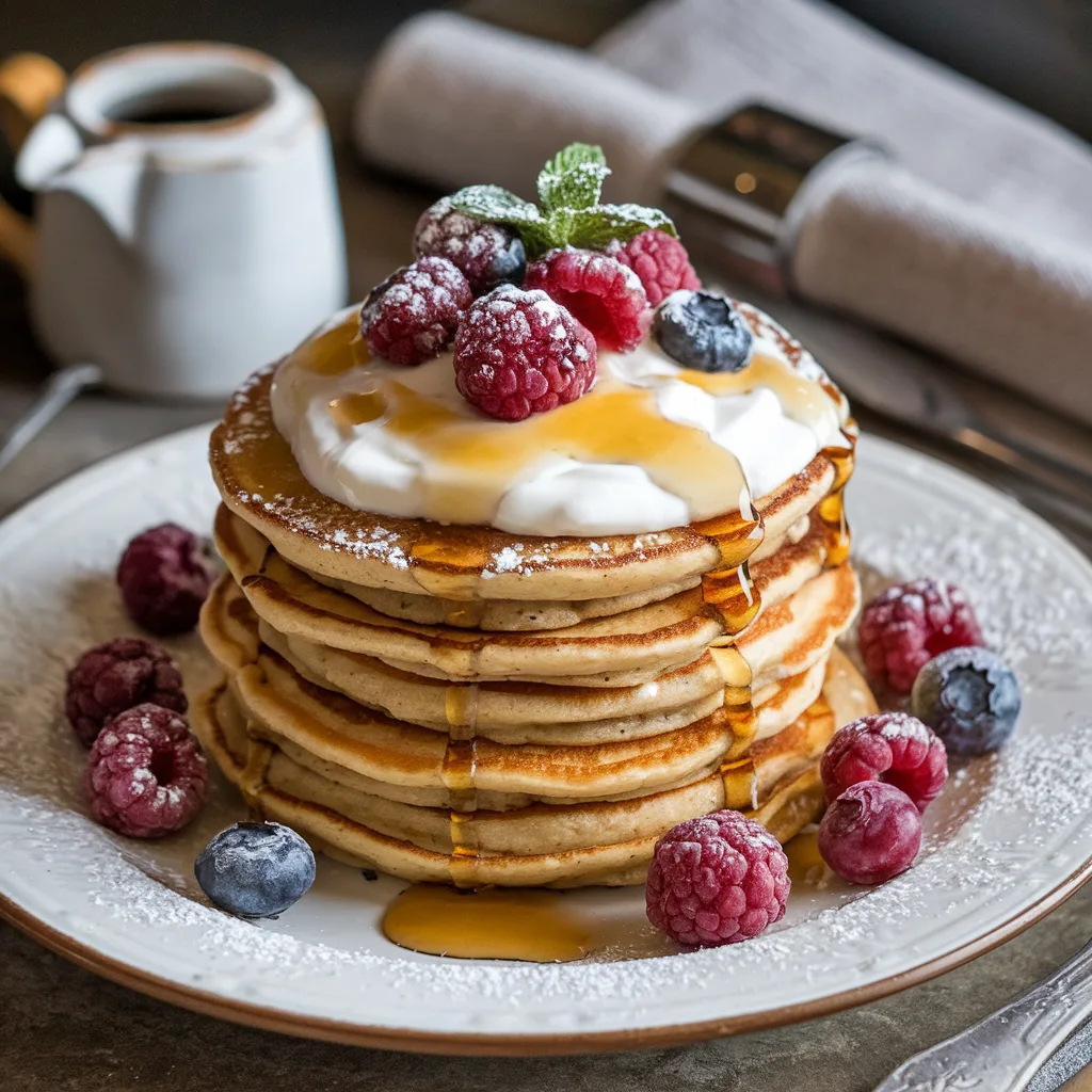 a-photo-of-a-towering-stack-of-gluten-fr_kdzfOz--Ry-LeGcsA1NS4g_MVfKl4F4Tp6idqH5G0JFVw 4. Gluten-Free Pancakes with Coconut Yogurt