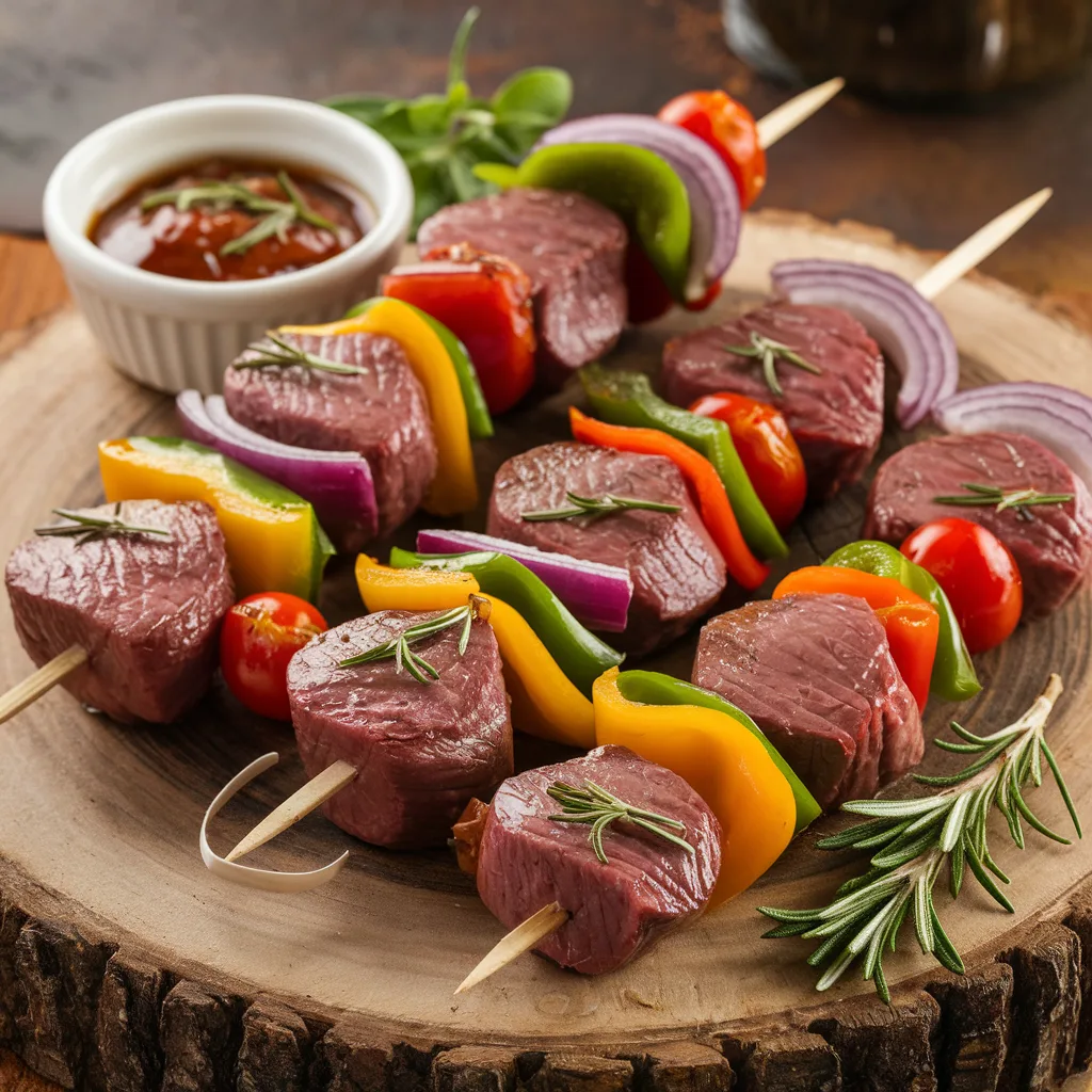 a-photo-of-vibrant-beef-heart-skewers-wi_QE67dezETu6u-80NbF22VQ_ffvJrYZuQFyRK0DrTkH87Q Beef Heart Skewers