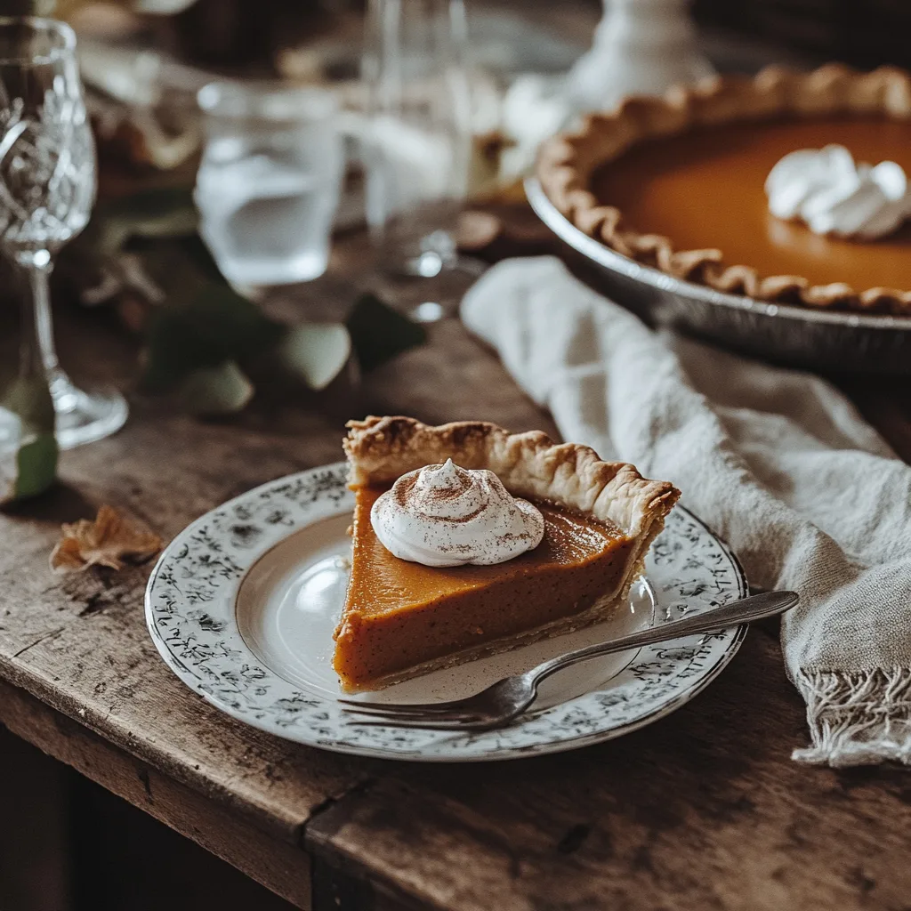 u8779999521_A_freshly_baked_sweet_potato_pie_sits_on_a_beauti_75b5f9ef-6045-4836-8861-bef9b0ce7591_3 A fresh sweet potato pie on a beautifully set dinner table, topped with whipped cream and cinnamon.