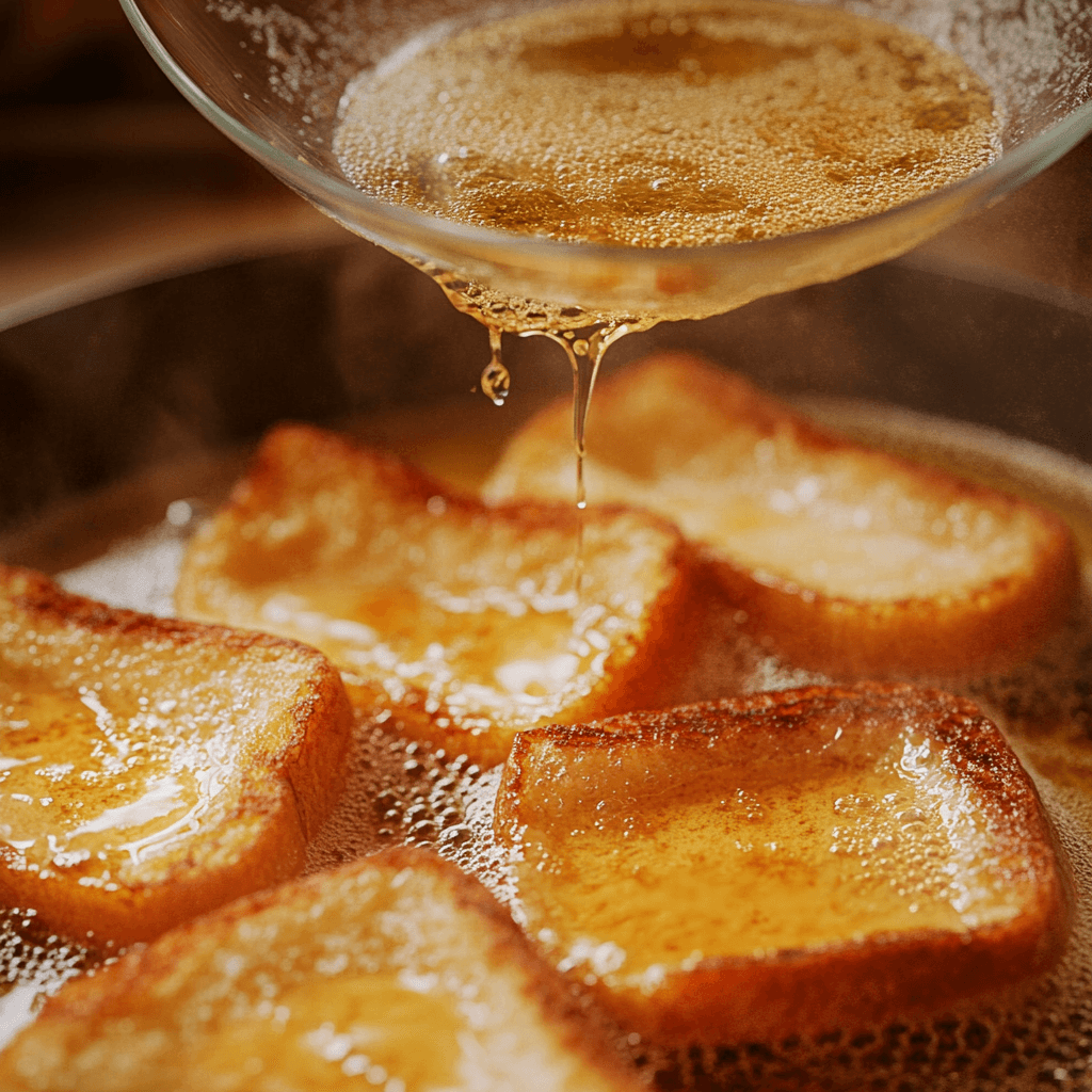 u8779999521_Step-by-step_scene_of_keto_French_toast_being_coo_d5fea822-585c-4ade-99da-a50f79402bad_2 Close-up sequence of keto French toast preparation: batter mixing in a glass bowl, then poured into a hot skillet where slices sizzle in golden butter, steam rising into warm kitchen light.
